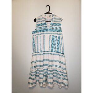 Pink Ripple Womens L Mini Dress V Neck Sleeveless Teal White Geometric Sheath